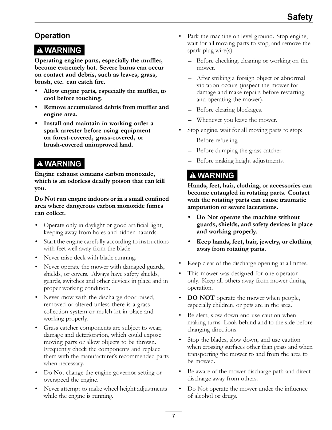 Exmark COMMERCIAL 21 manual Operation 