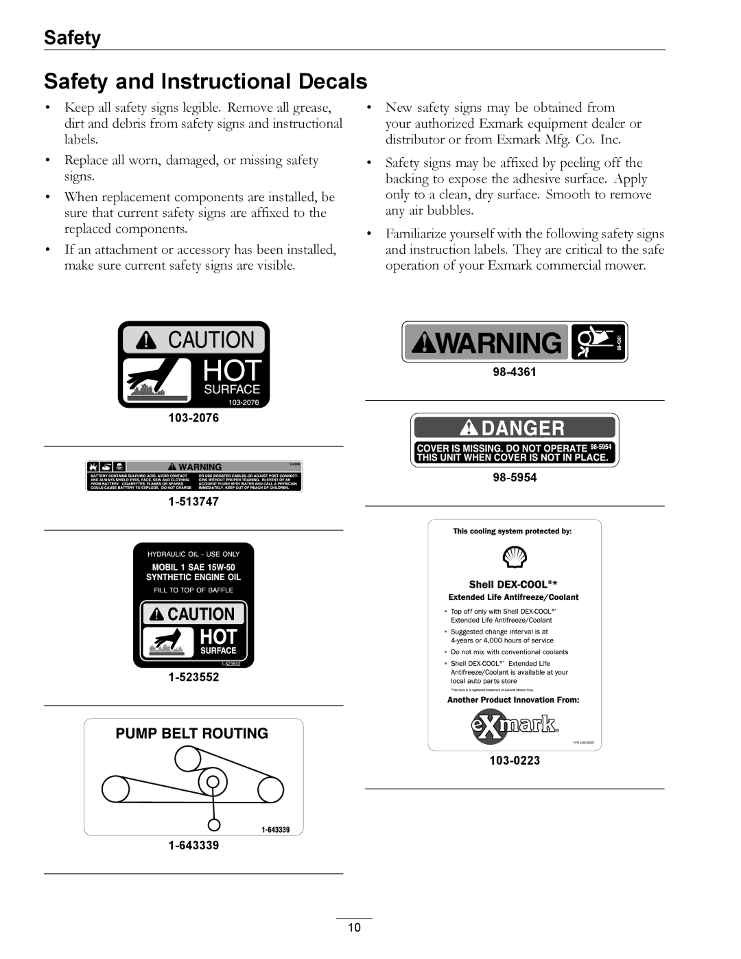 Exmark Diesel manual Safety and Instructional Decals 