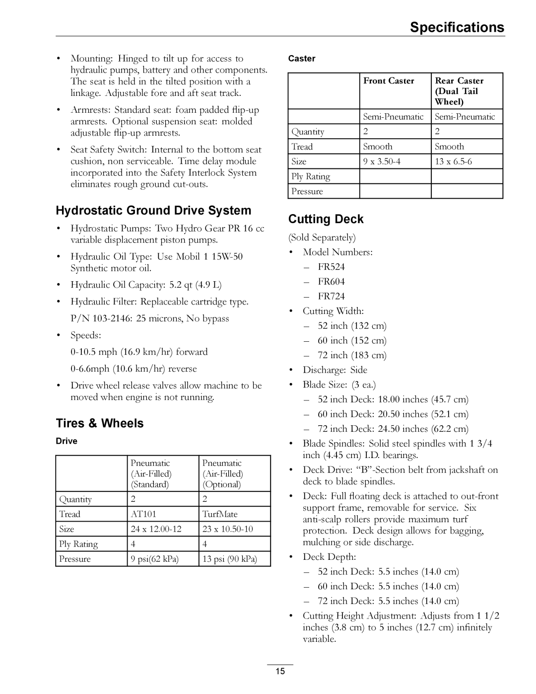 Exmark Diesel manual Hydrostatic Ground Drive System, Tires & Wheels, Cutting Deck 