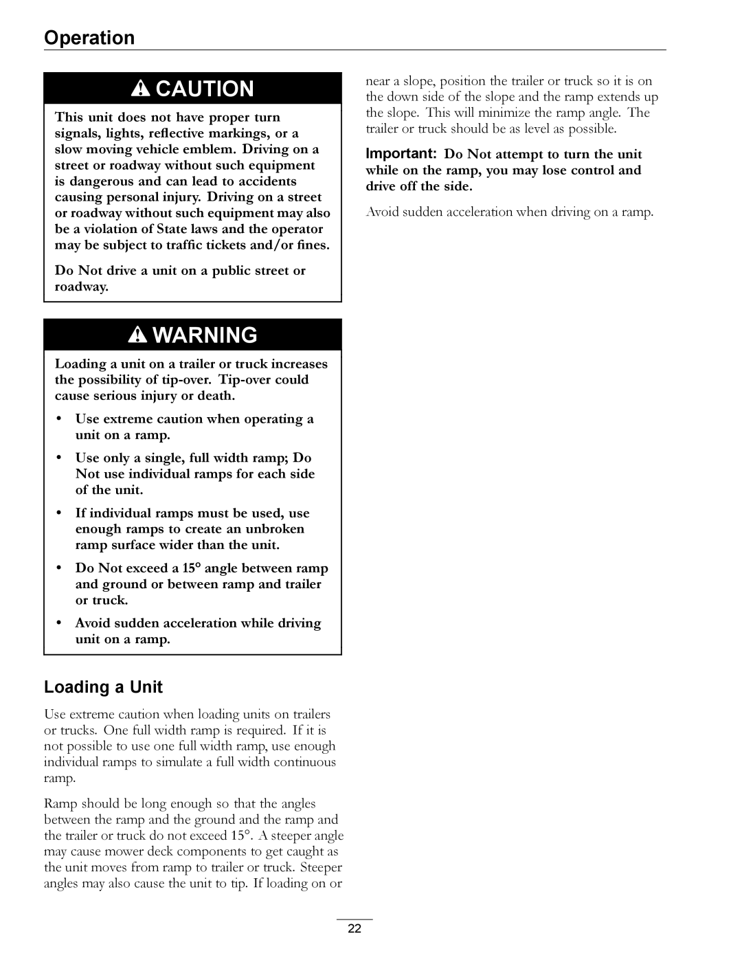 Exmark Diesel manual Loading a Unit 