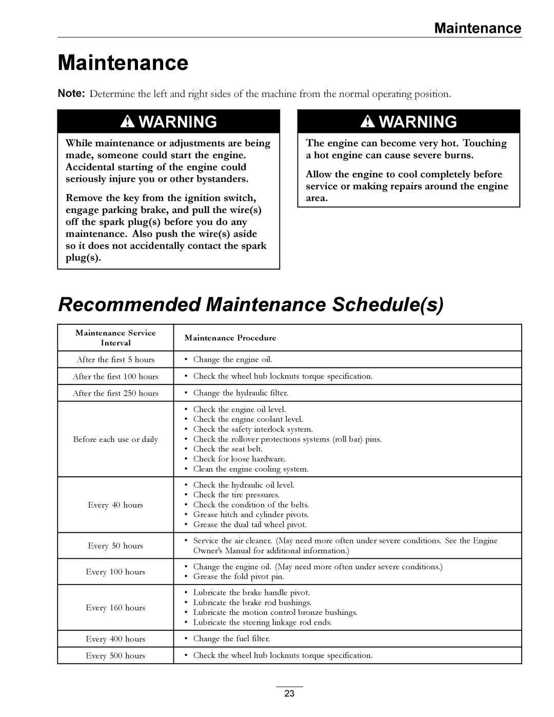 Exmark Diesel manual Recommended Maintenance Schedules 