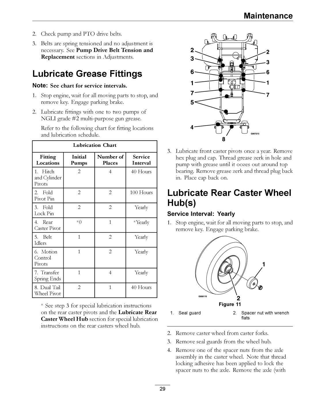 Exmark Diesel manual Lubricate Grease Fittings, Lubricate Rear Caster Wheel Hubs 