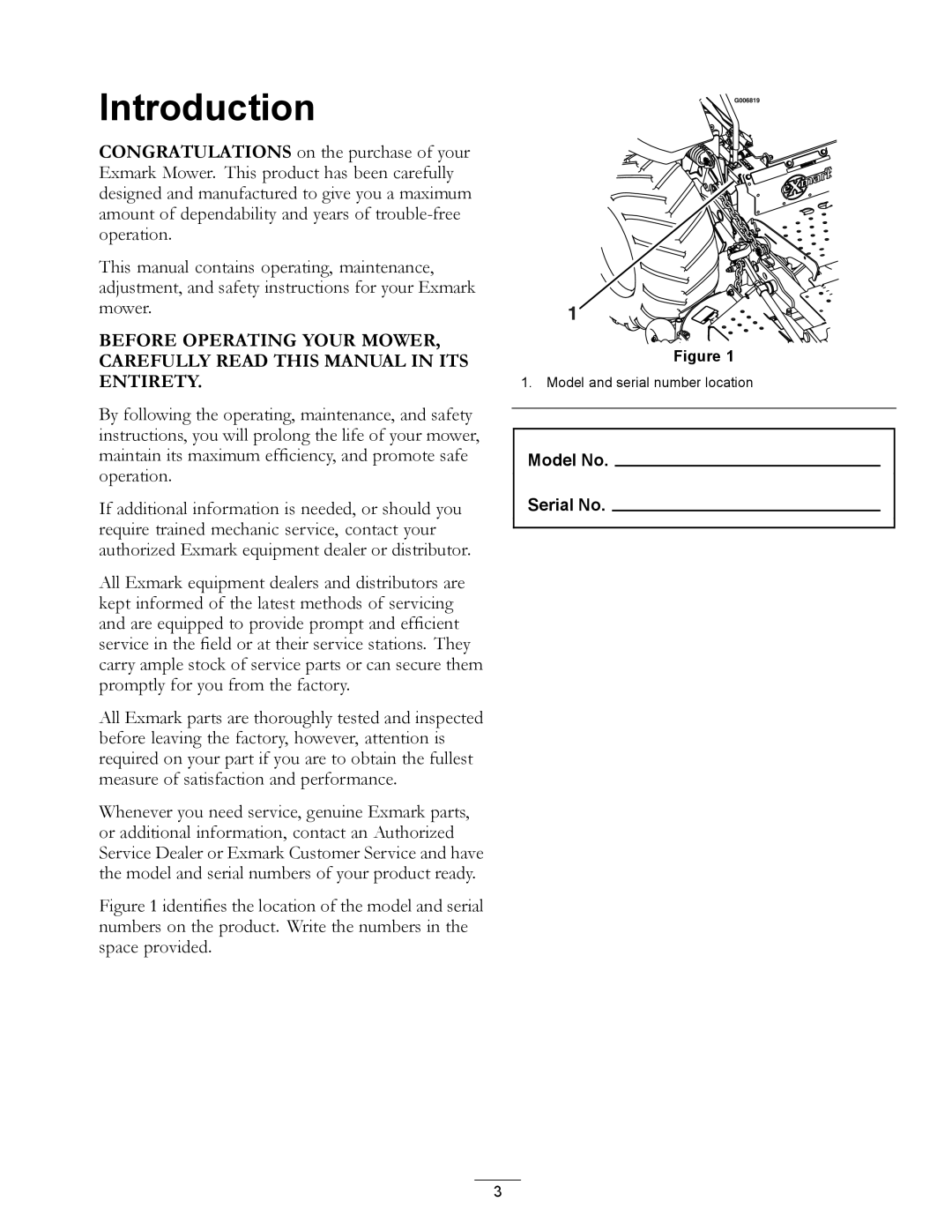 Exmark Diesel manual Introduction 