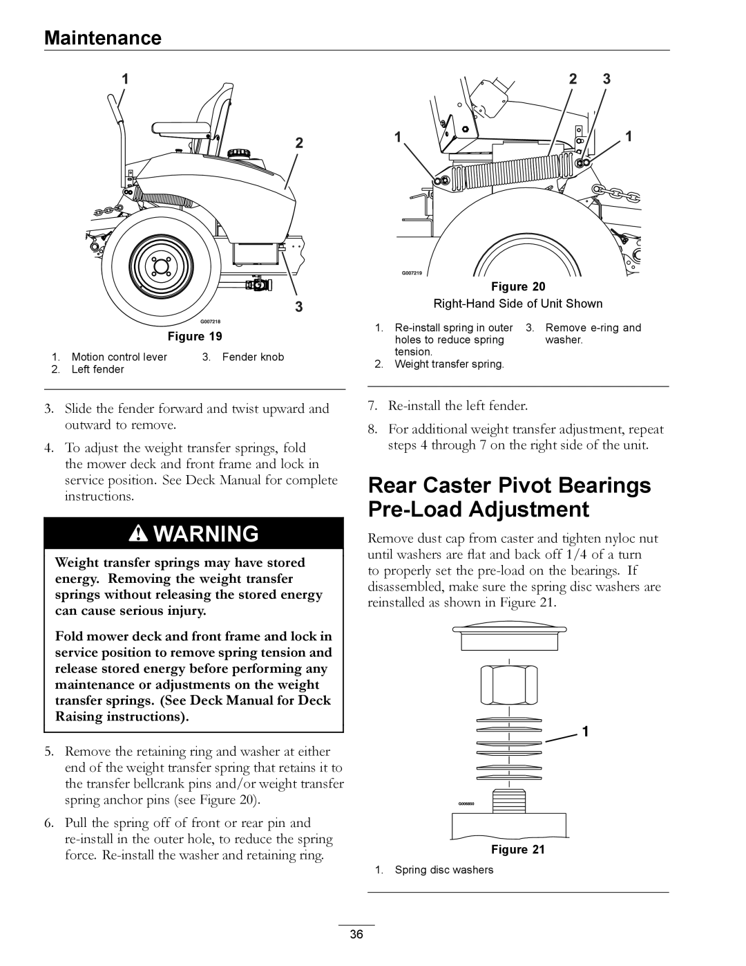 Exmark Diesel manual Rear Caster Pivot Bearings Pre-Load Adjustment, Right-Hand Side of Unit Shown 