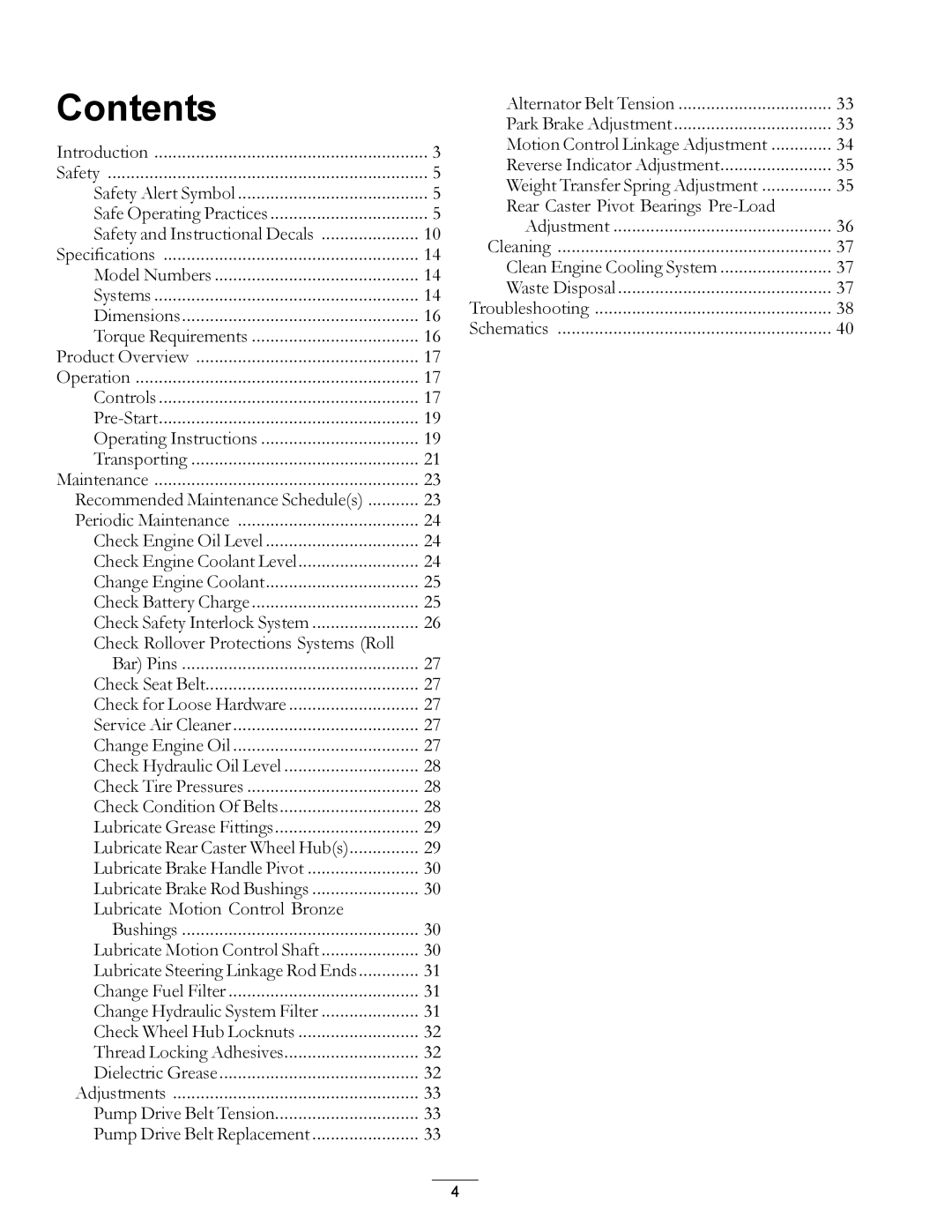 Exmark Diesel manual Contents 