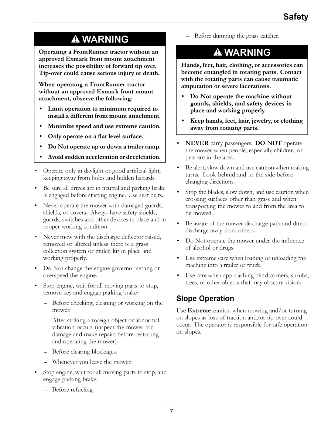 Exmark Diesel manual Slope Operation 