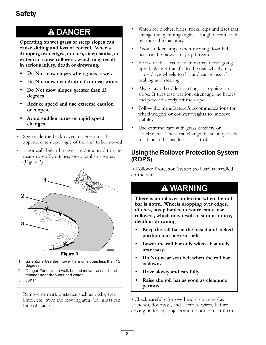 Exmark Diesel manual Using the Rollover Protection System Rops 