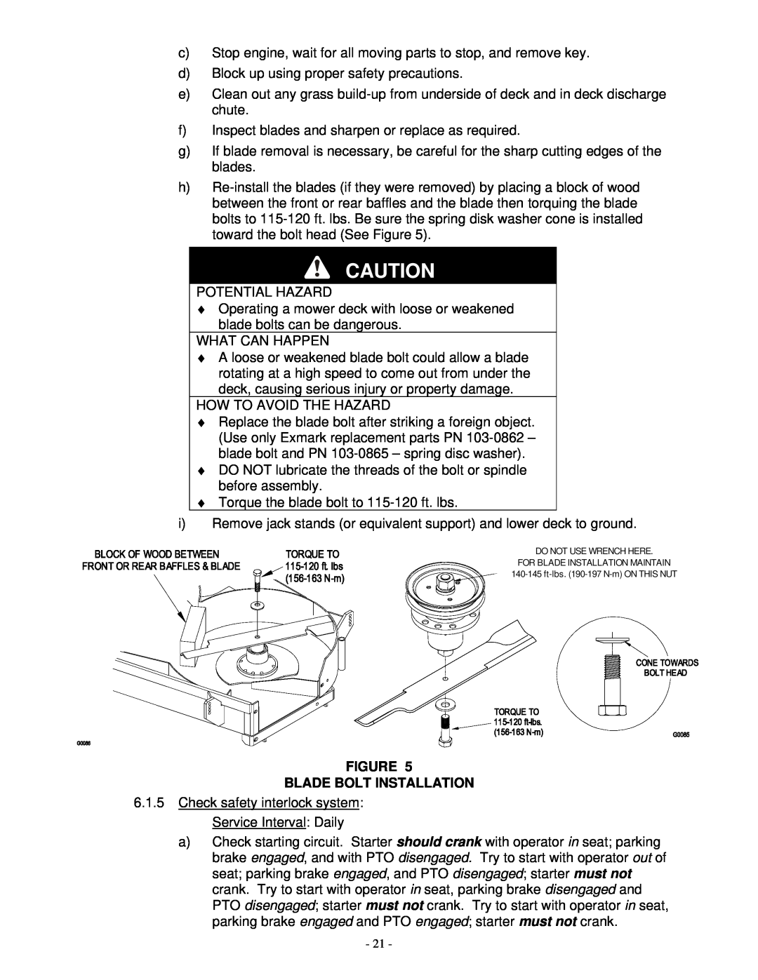 Exmark FMD 524, FMD 604 manual Blade Bolt Installation, Do Not Use Wrench Here 