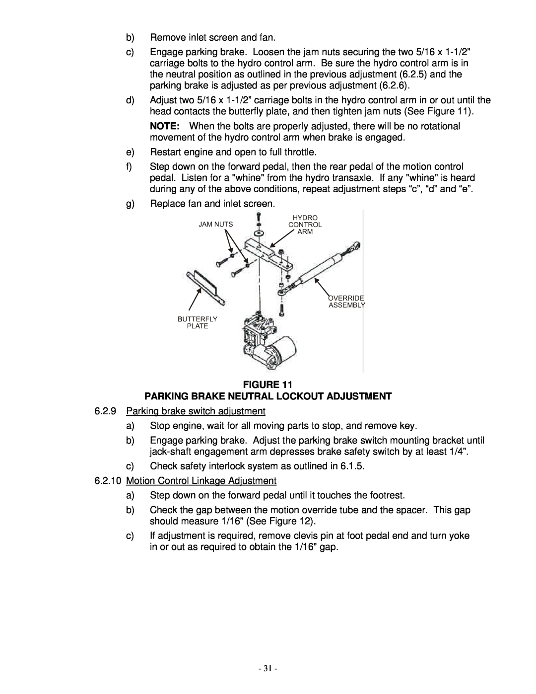 Exmark FMD 524, FMD 604 manual Parking Brake Neutral Lockout Adjustment 