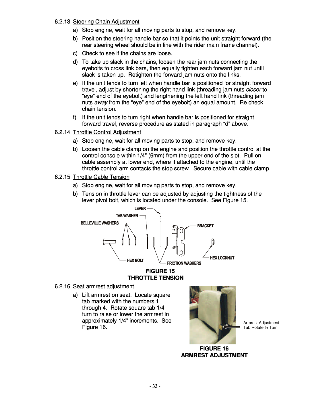 Exmark FMD 524, FMD 604 manual Throttle Tension, Armrest Adjustment Tab Rotate ¼ Turn 