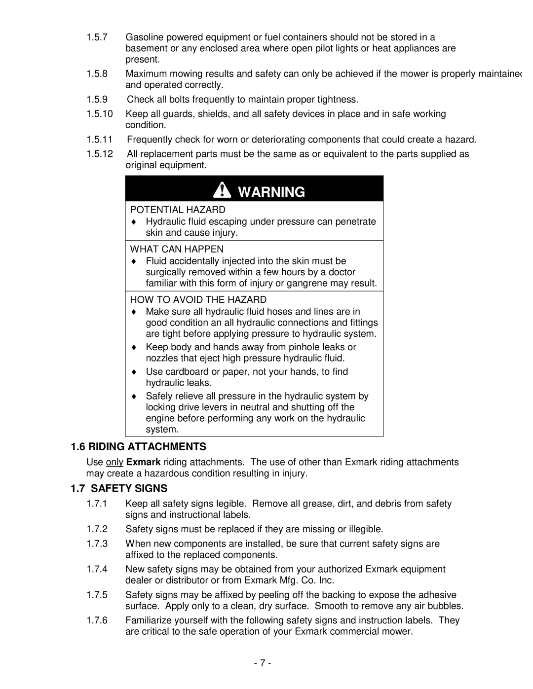 Exmark FMD524 manual Riding Attachments, Safety Signs 