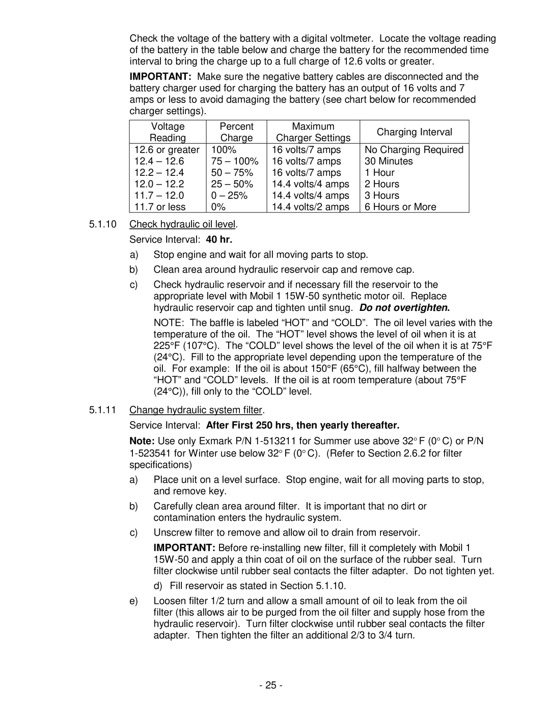 Exmark FMD524 manual Service Interval After First 250 hrs, then yearly thereafter 