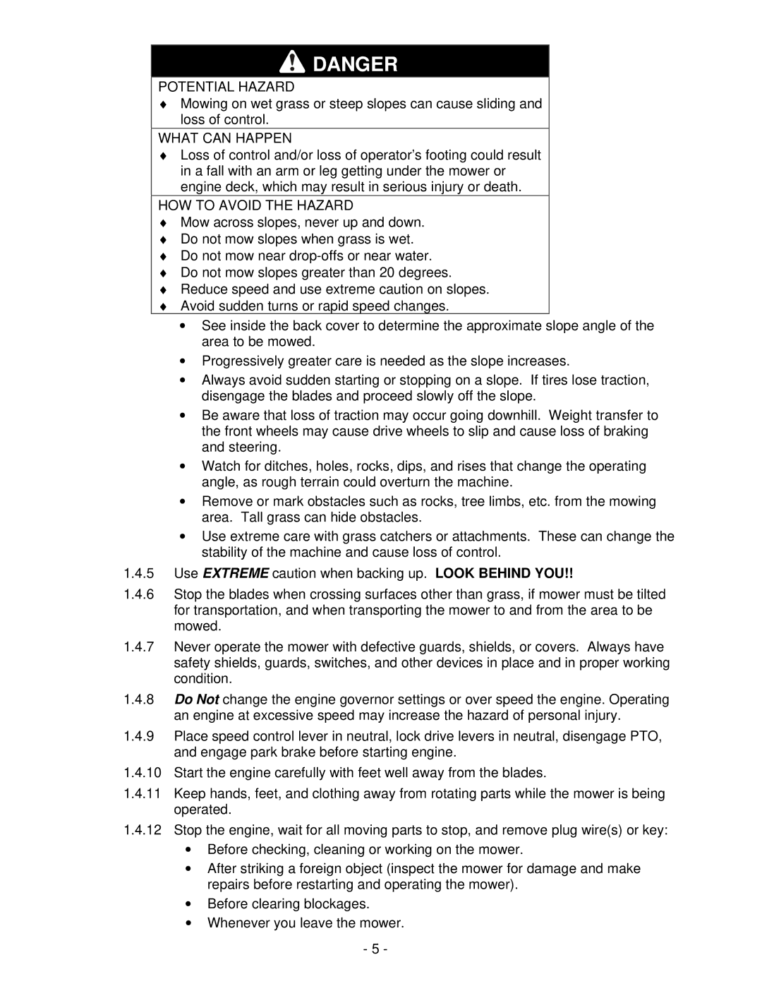 Exmark FMD604 manual Potential Hazard 