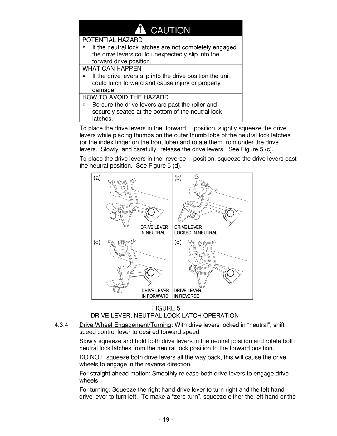 Exmark FMD604 manual Drive LEVER, Neutral Lock Latch Operation 