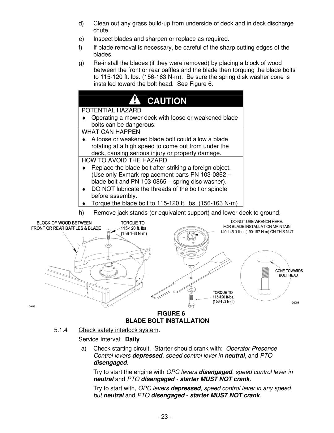 Exmark FMD604 manual Blade Bolt Installation 