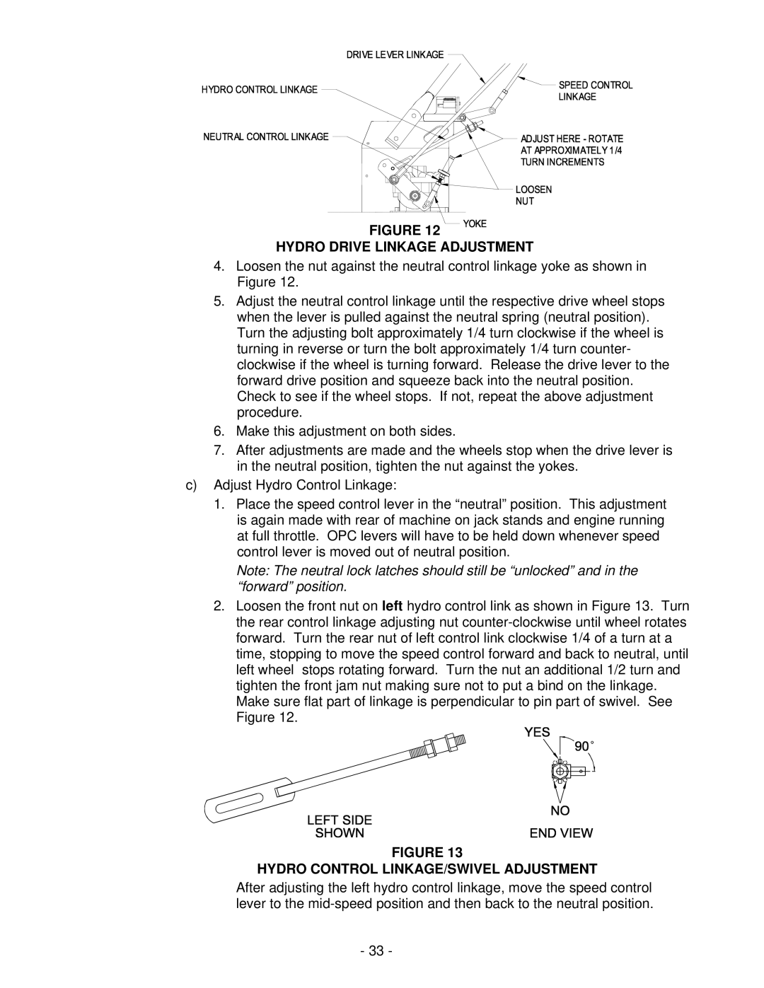 Exmark FMD604 manual Hydro Drive Linkage Adjustment, Hydro Control LINKAGE/SWIVEL Adjustment 