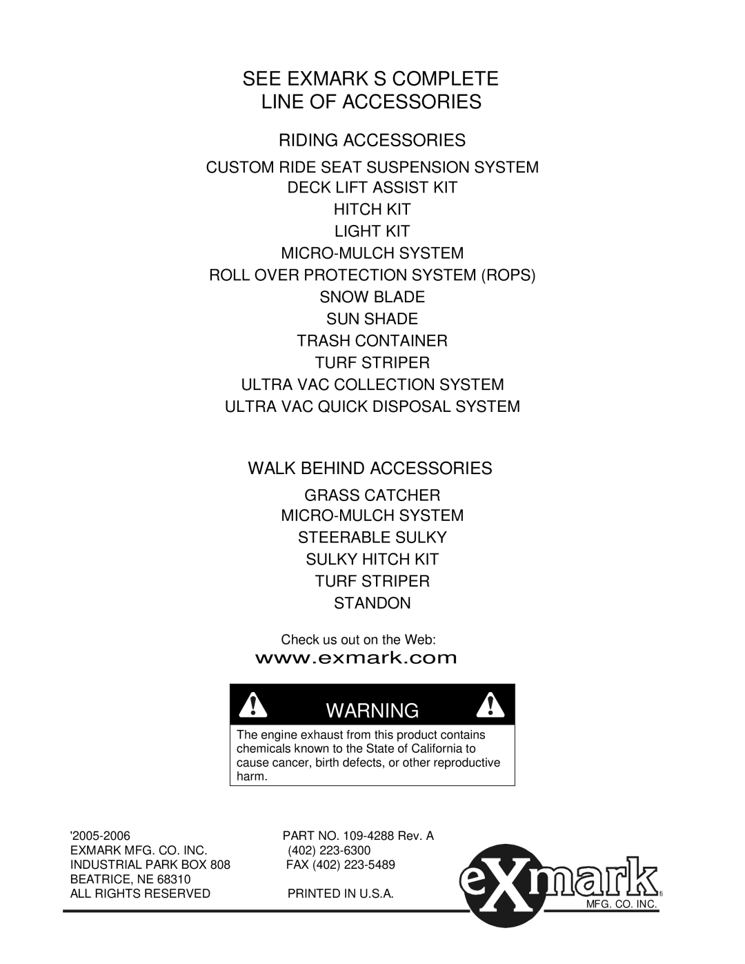 Exmark FR27KC, FR20KC, FR23KC manual See EXMARK’S Complete Line of Accessories 