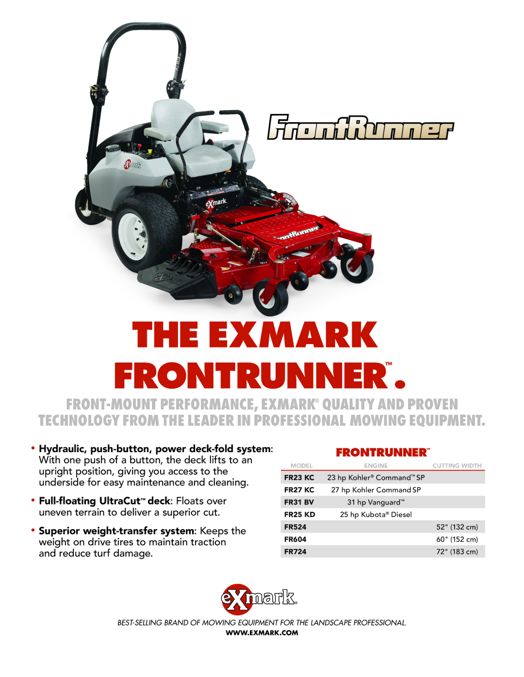 Exmark FR23 manual Exmark Frontrunner, FR27 KC, FR31 BV, FR25 KD 