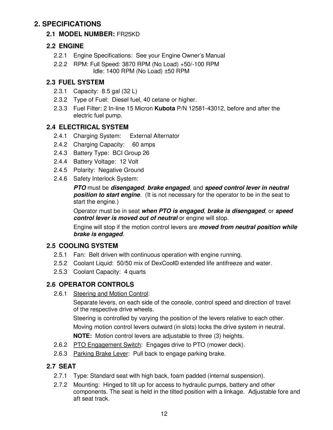 Exmark Frontrunner manual Specifications 