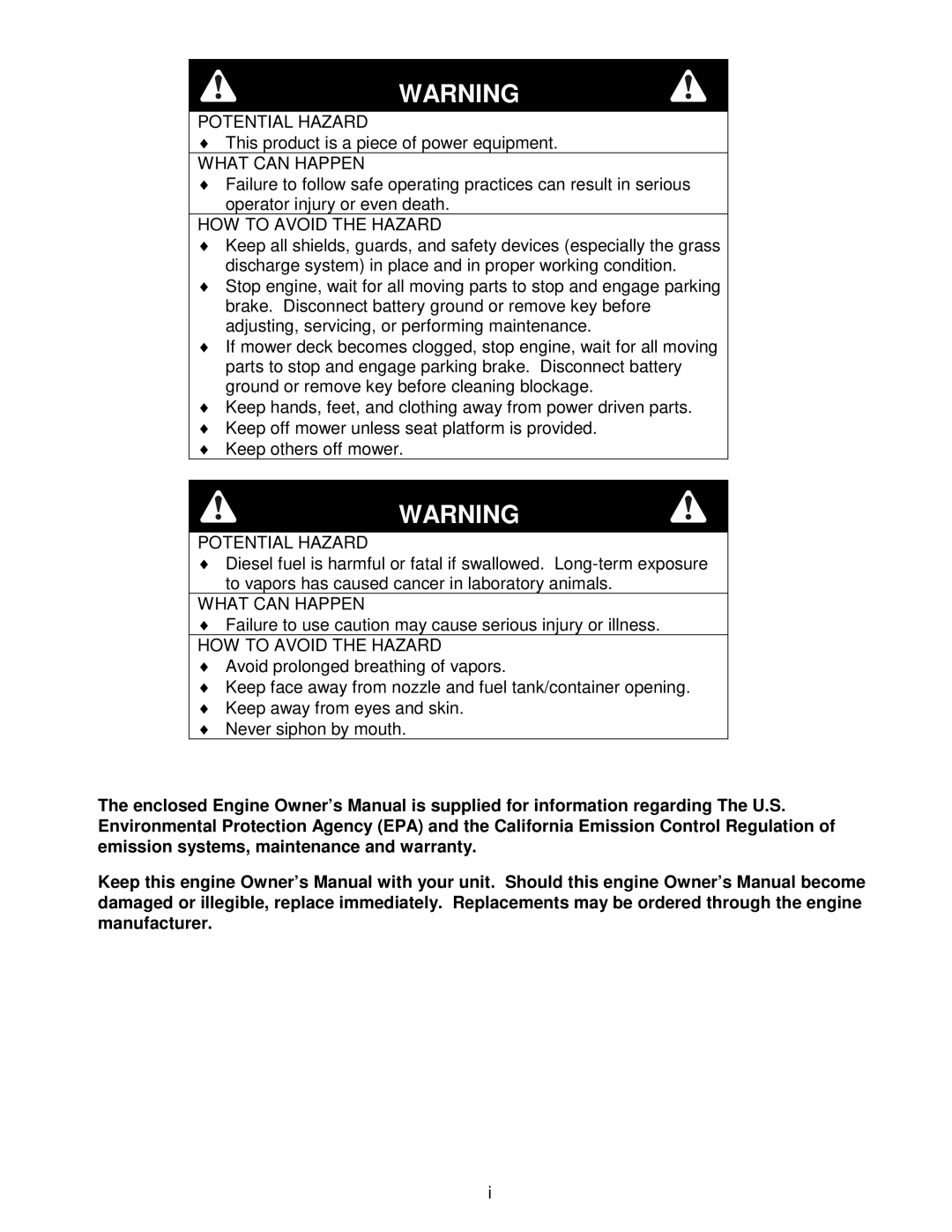 Exmark Frontrunner manual Potential Hazard 