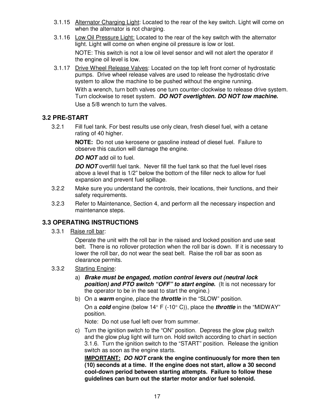 Exmark Frontrunner manual Pre-Start, Operating Instructions 