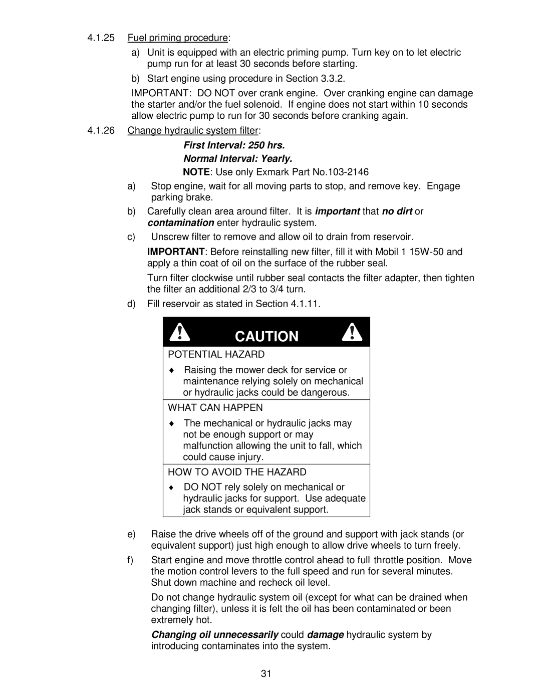 Exmark Frontrunner manual First Interval 250 hrs Normal Interval Yearly 