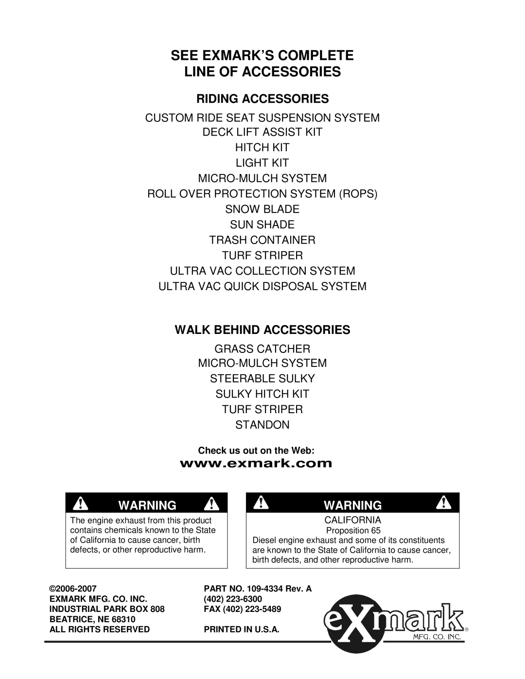 Exmark Frontrunner manual See EXMARK’S Complete Line of Accessories 