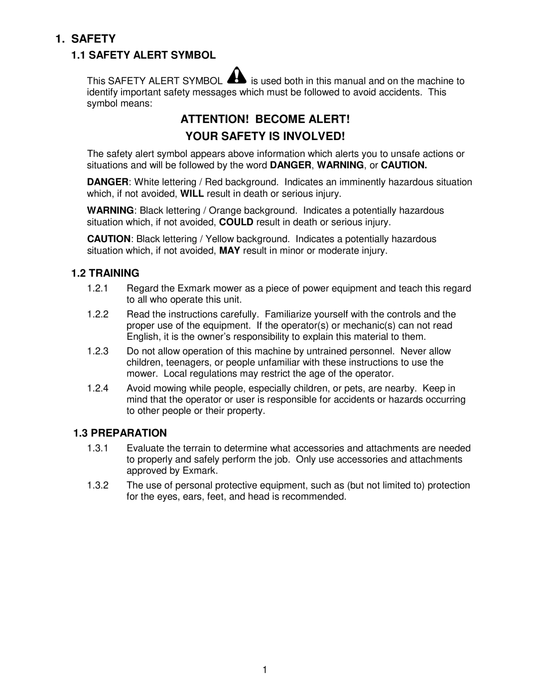 Exmark Frontrunner manual Your Safety is Involved, Safety Alert Symbol, Training, Preparation 