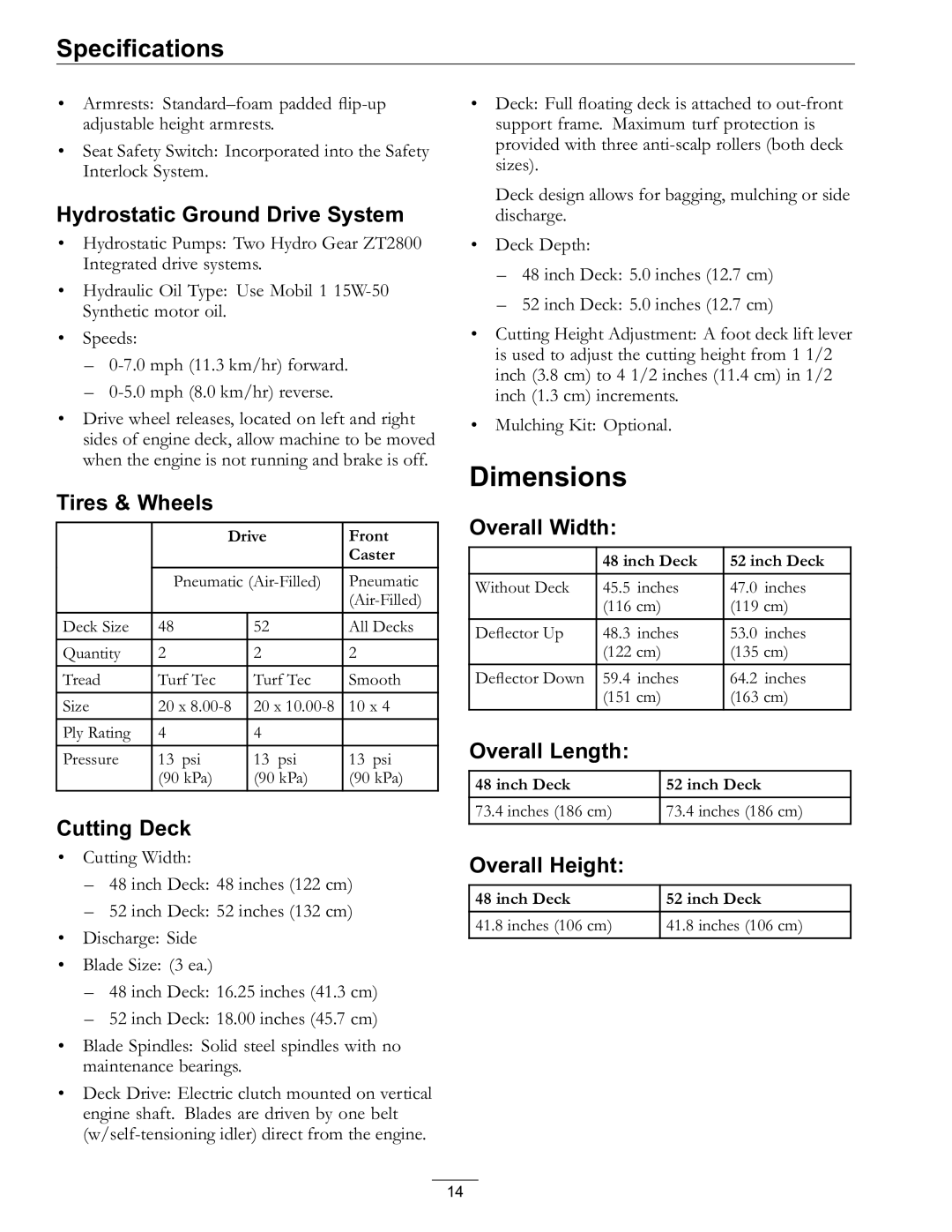 Exmark Lawn Mower manual Dimensions 