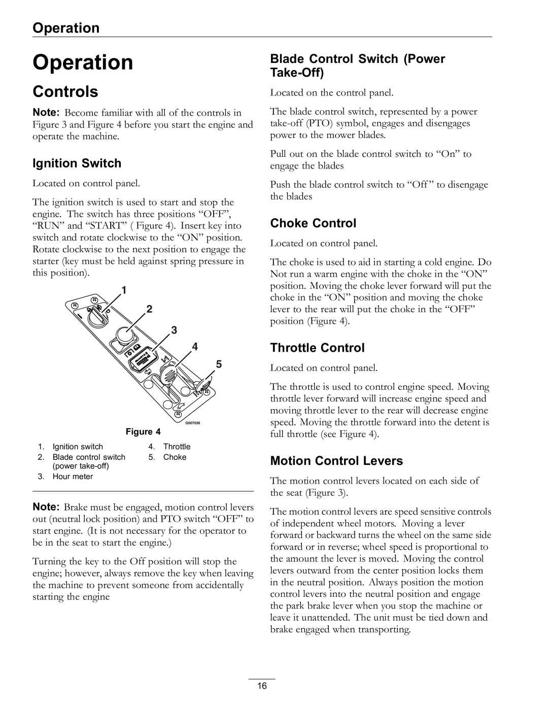 Exmark Lawn Mower manual Operation, Controls 