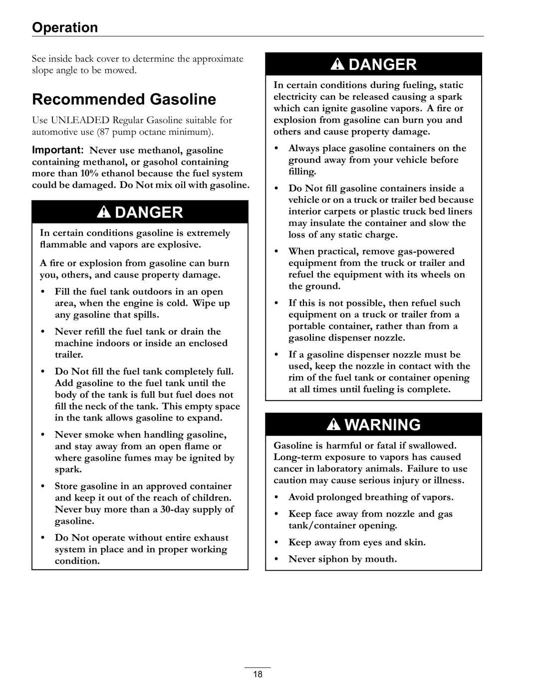 Exmark Lawn Mower manual Recommended Gasoline 