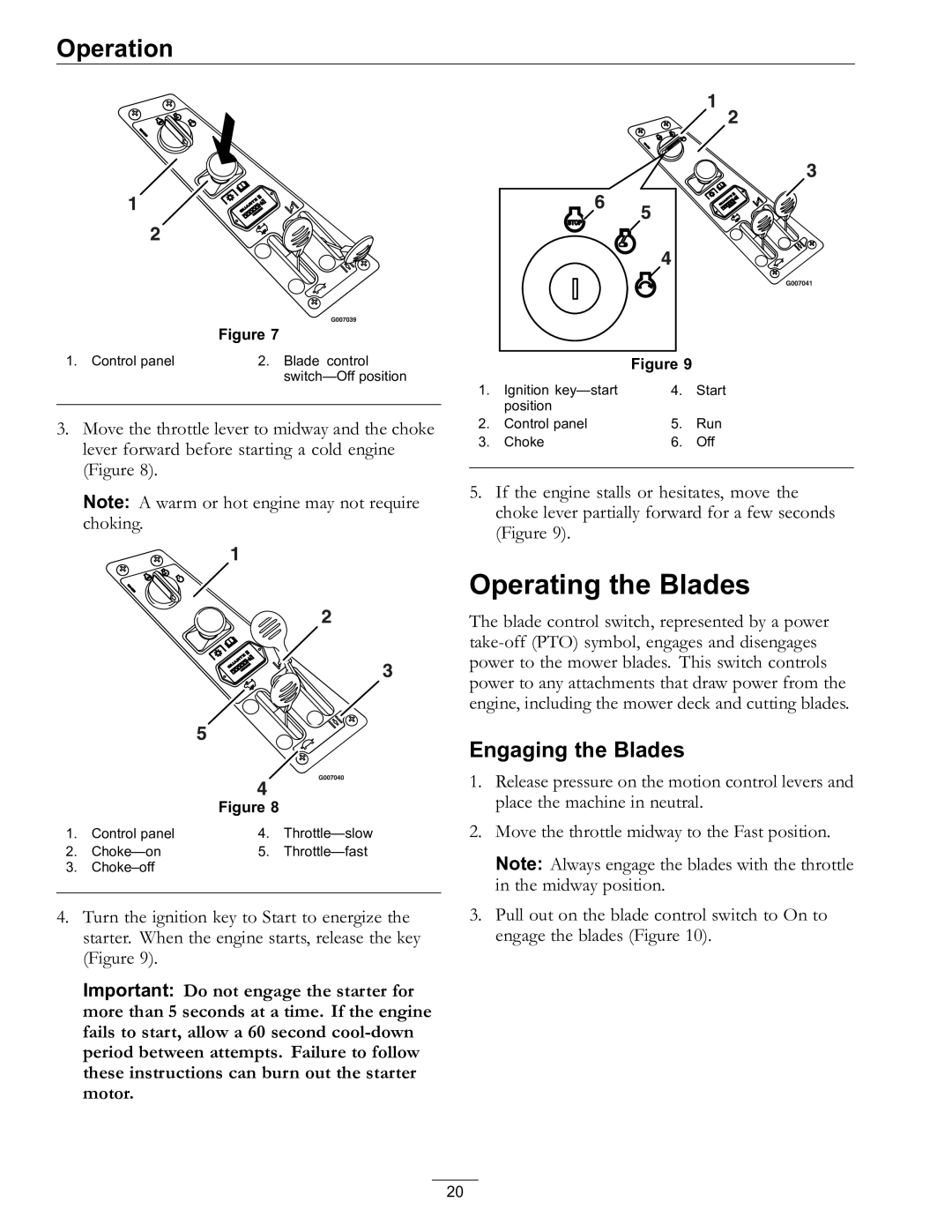 Exmark Lawn Mower manual Operating the Blades, Engaging the Blades 