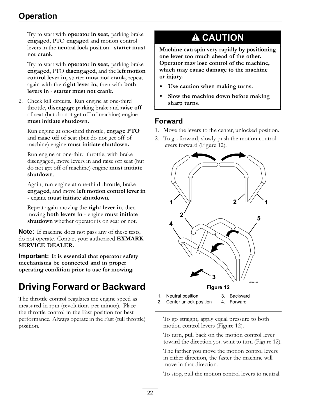 Exmark Lawn Mower manual Driving Forward or Backward 