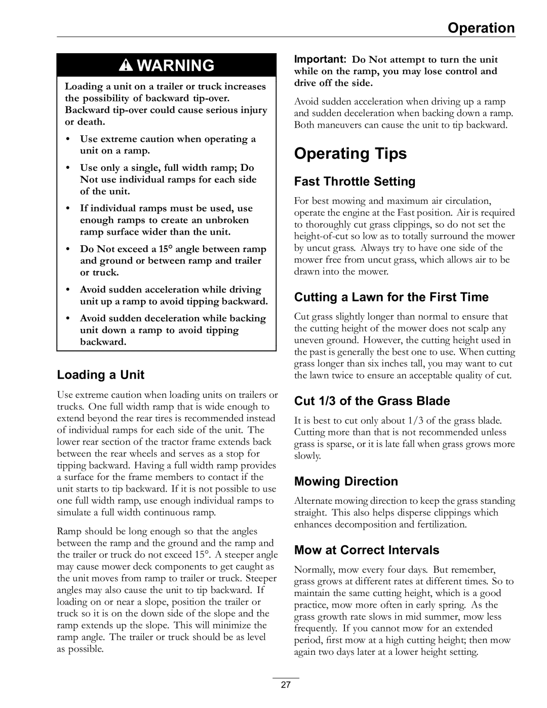 Exmark Lawn Mower manual Operating Tips 