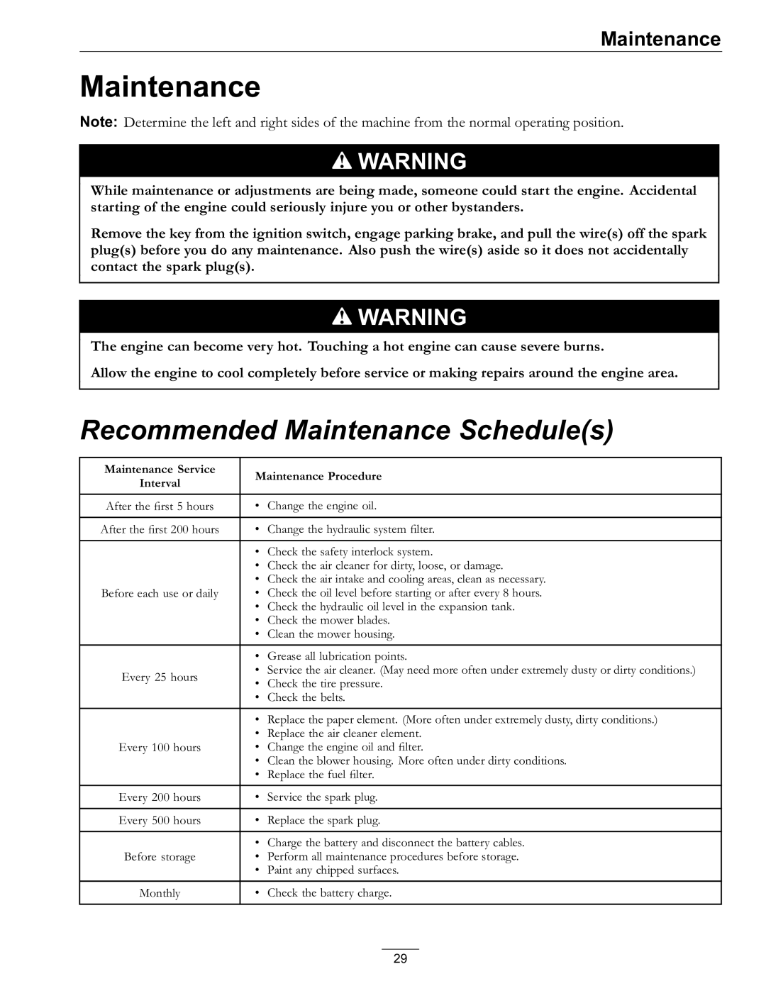 Exmark Lawn Mower manual Recommended Maintenance Schedules 