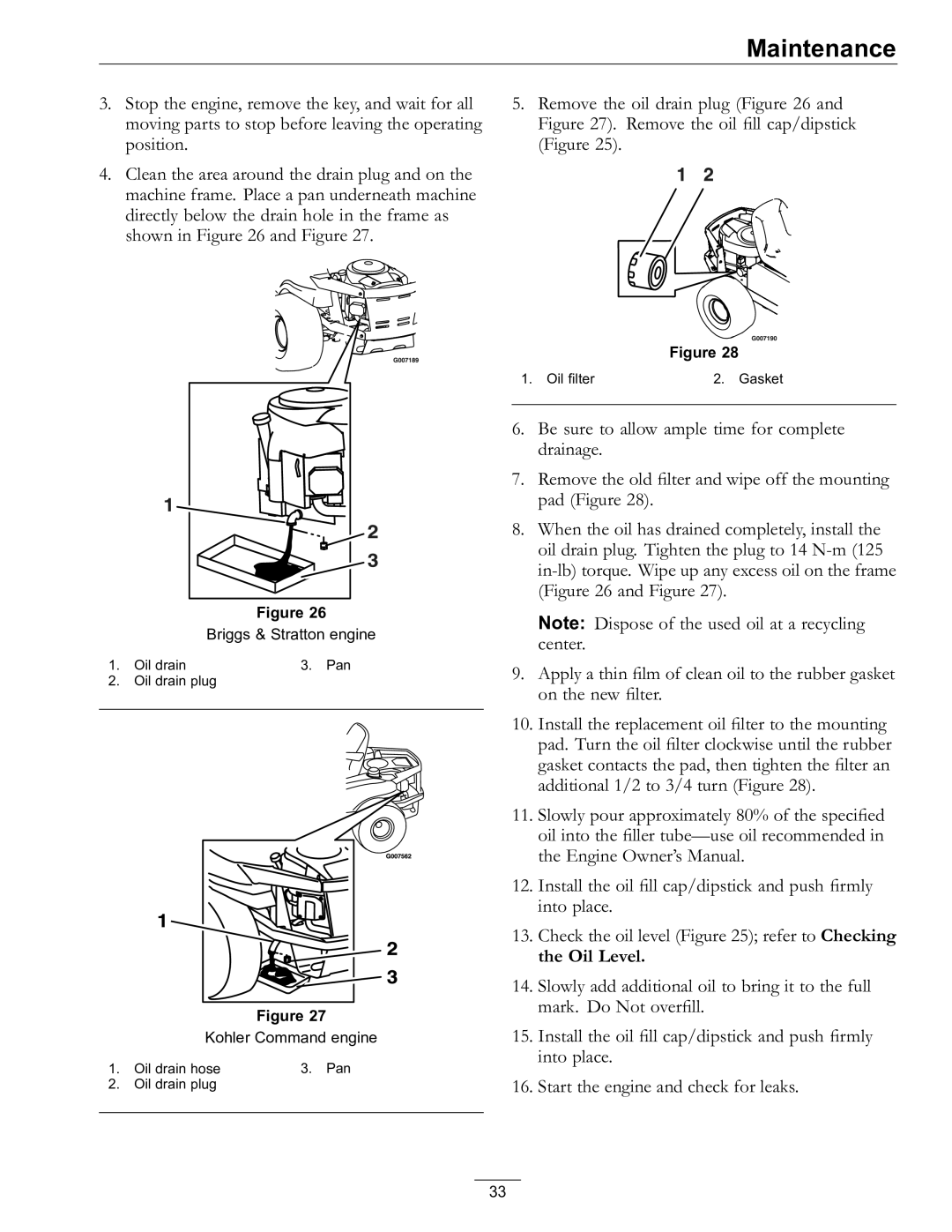 Exmark Lawn Mower manual Oil drain Pan Oil drain plug 