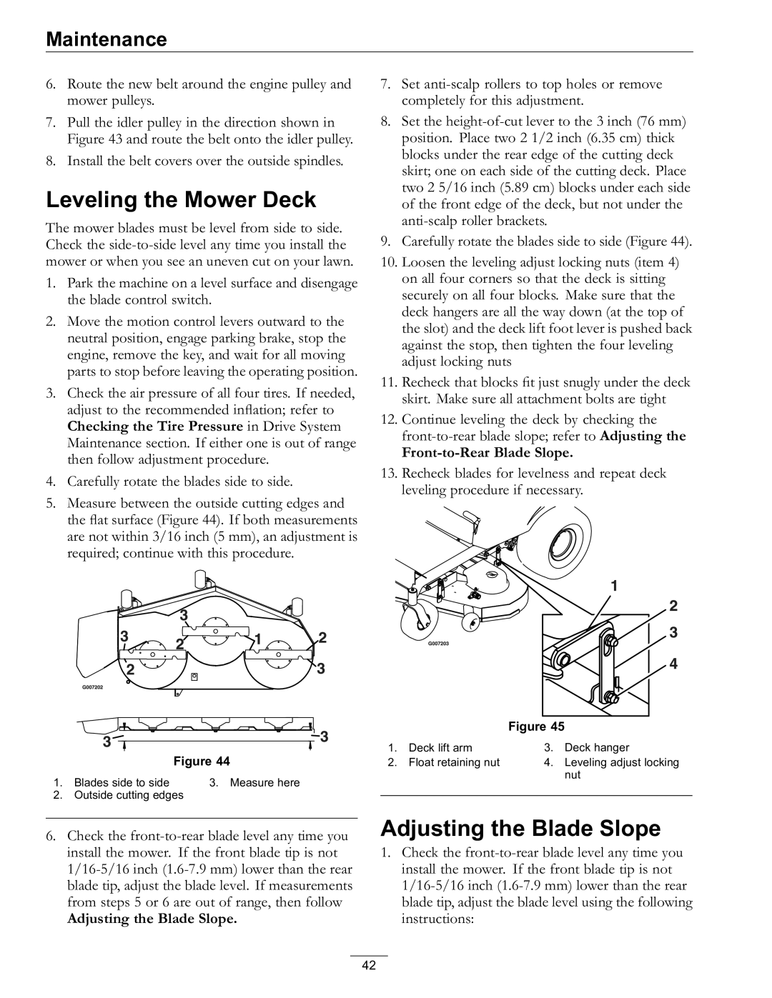 Exmark Lawn Mower manual Leveling the Mower Deck, Adjusting the Blade Slope 