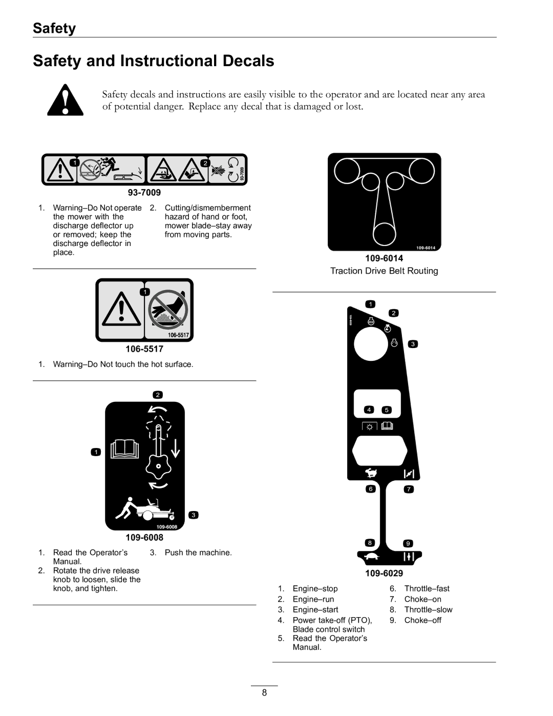 Exmark Lawn Mower manual Safety and Instructional Decals, 93-7009 