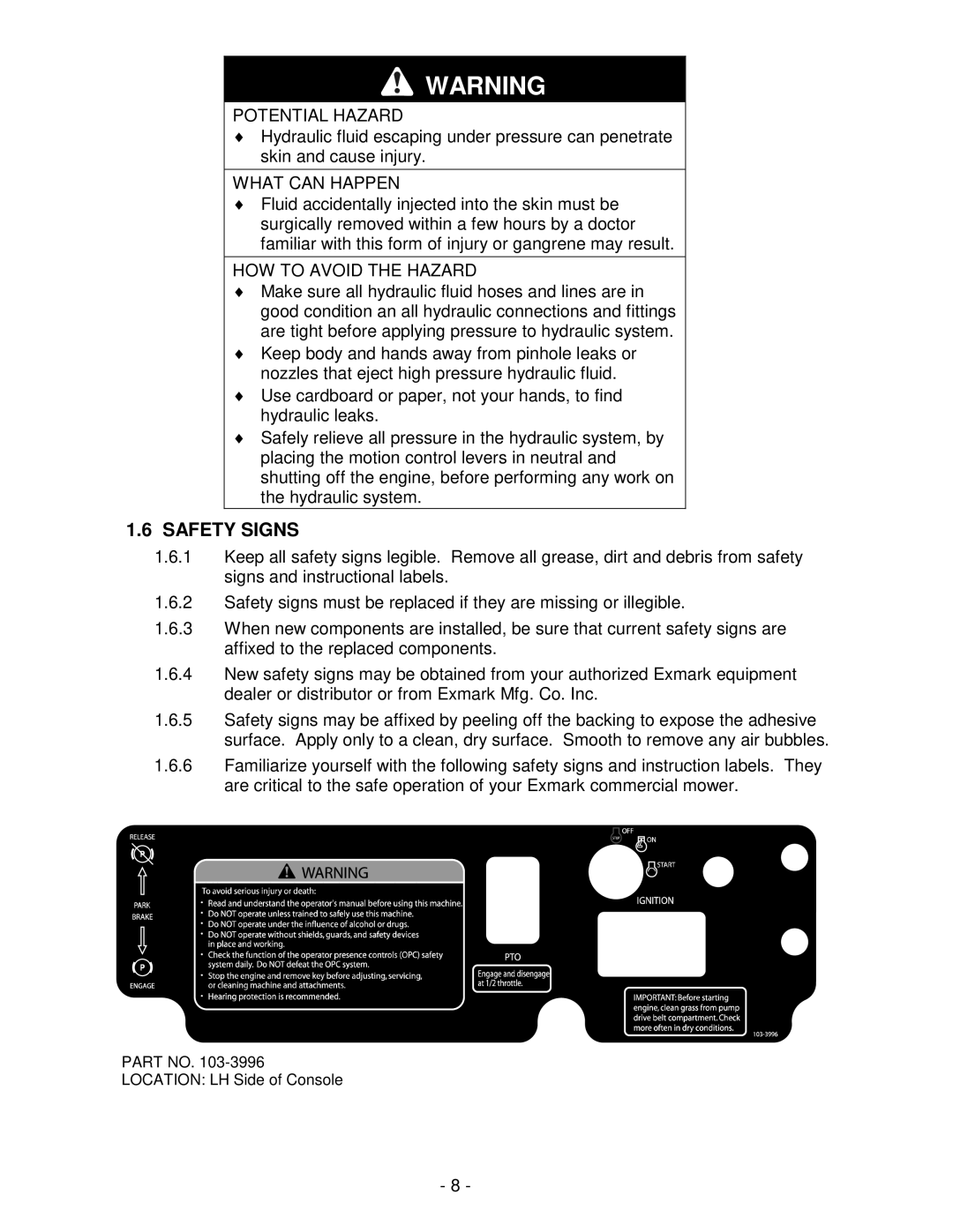 Exmark Lawn Tractor manual Safety Signs 