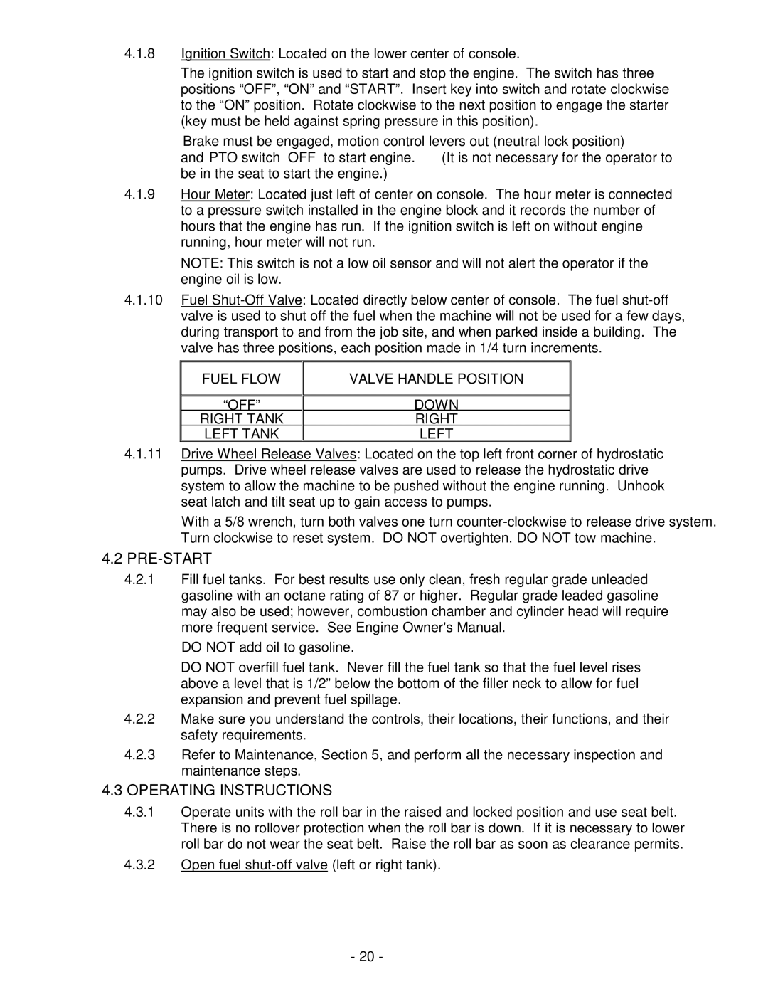 Exmark Lawn Tractor manual Pre-Start, Operating Instructions 