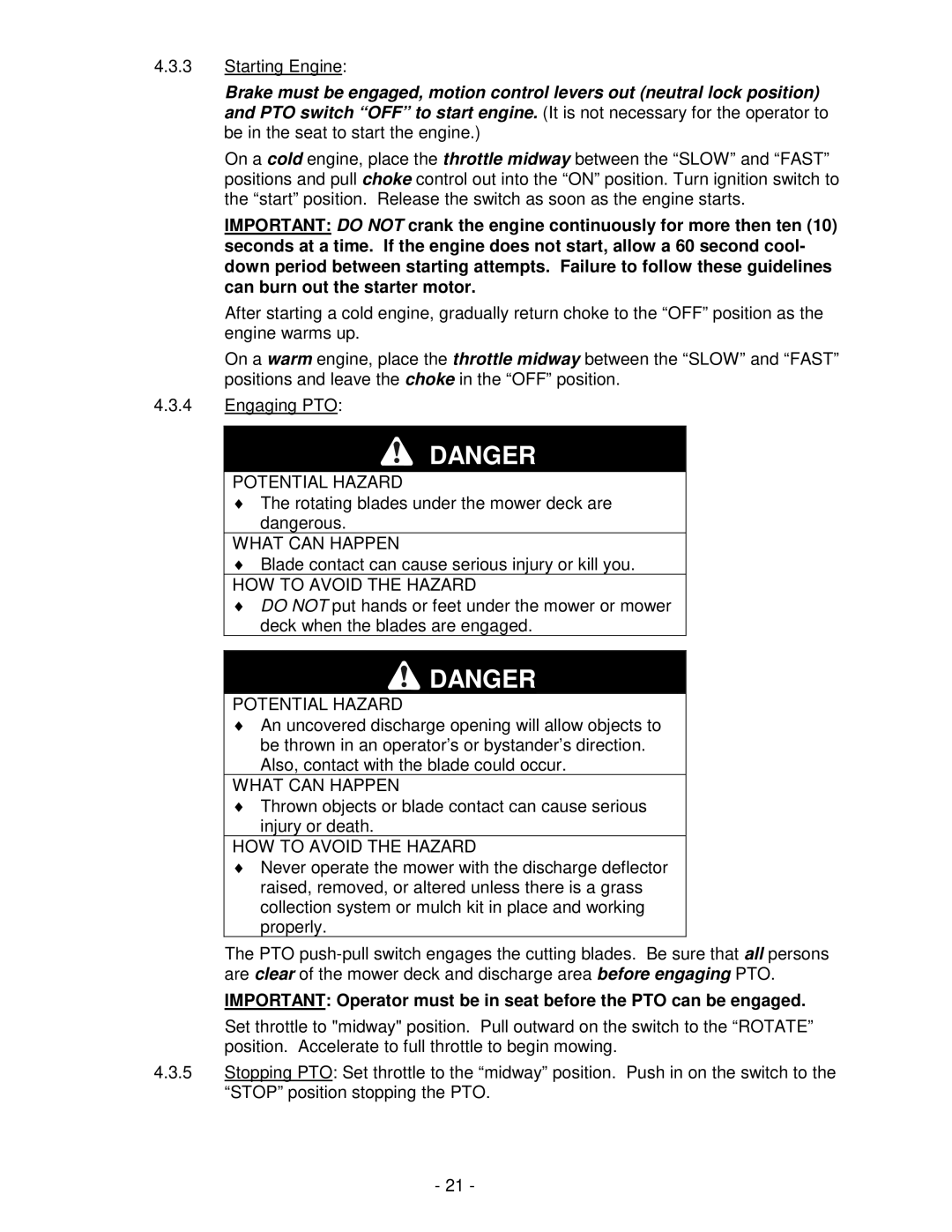 Exmark Lawn Tractor manual Starting Engine 