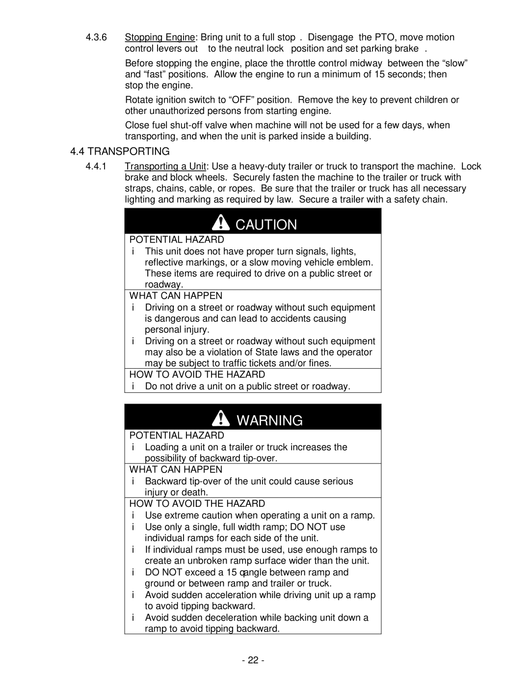 Exmark Lawn Tractor manual Transporting 