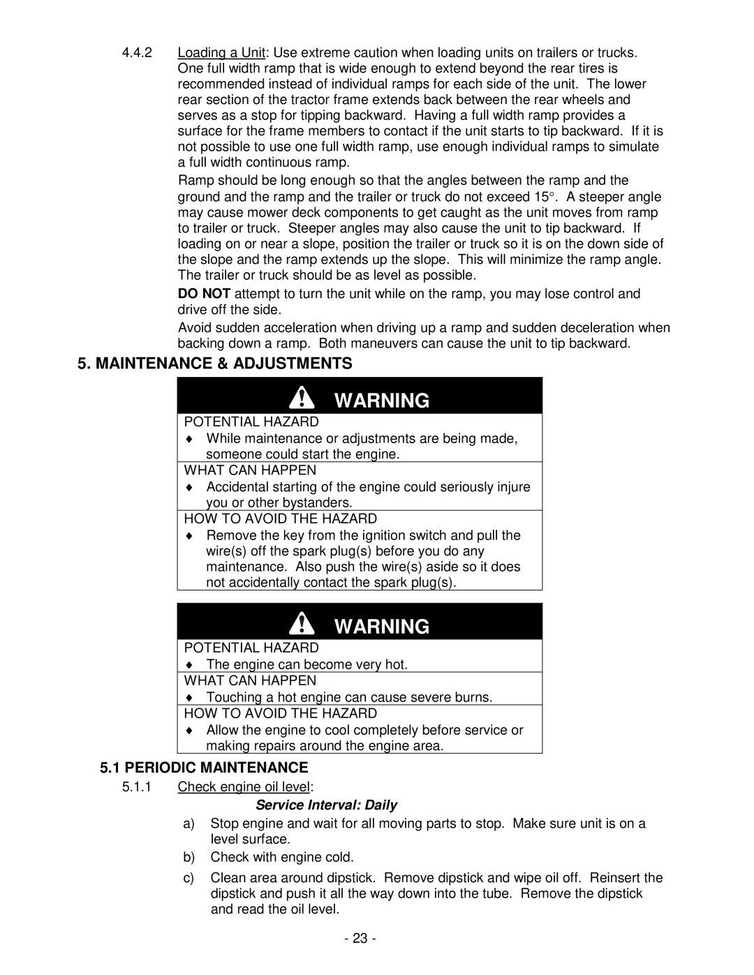 Exmark Lawn Tractor manual Periodic Maintenance, Service Interval Daily 