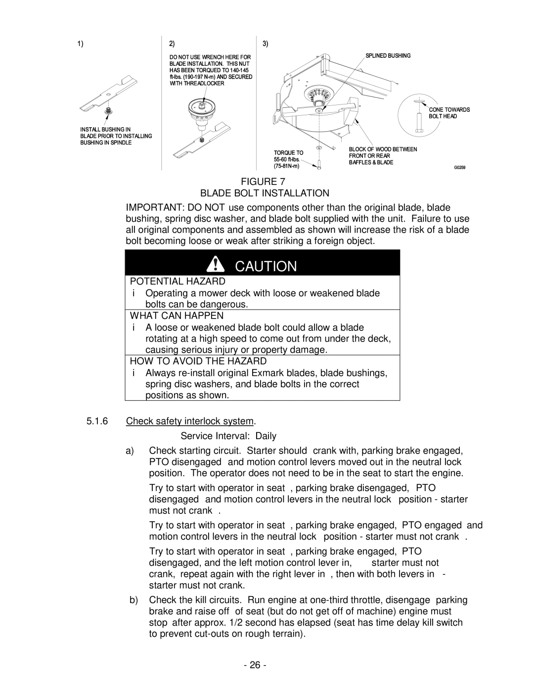 Exmark Lawn Tractor manual Blade Bolt Installation 