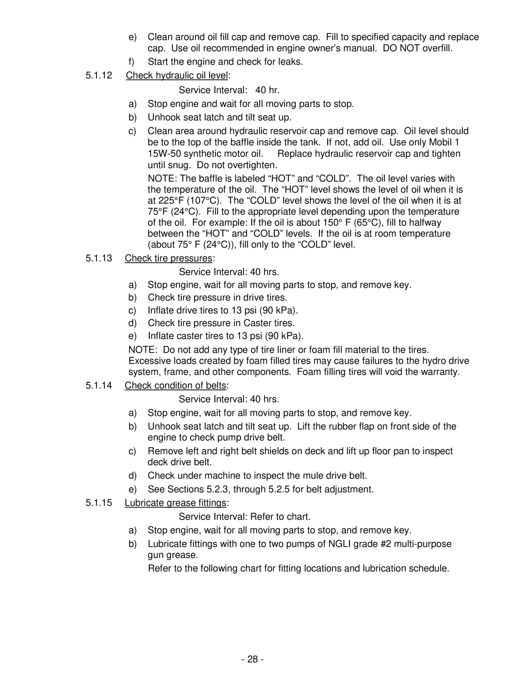 Exmark Lawn Tractor manual Service Interval 40 hrs, Service Interval Refer to chart 