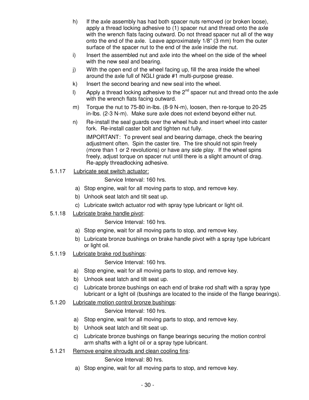 Exmark Lawn Tractor manual Service Interval 160 hrs, Service Interval 80 hrs 