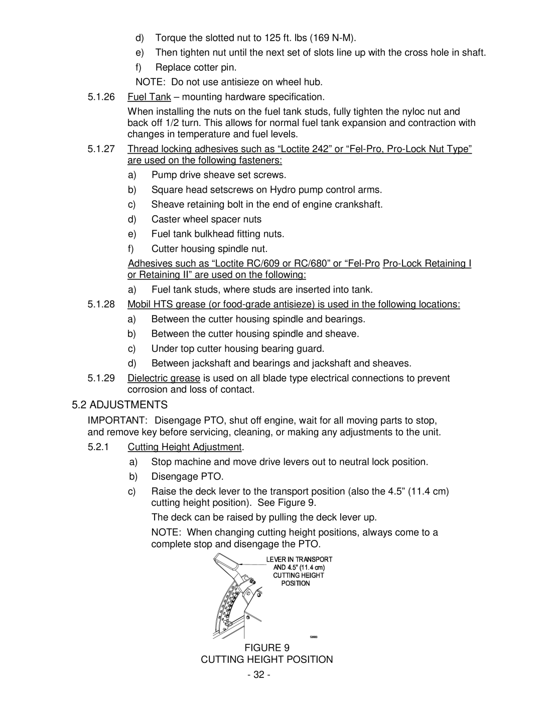 Exmark Lawn Tractor manual Adjustments, Cutting Height Position 