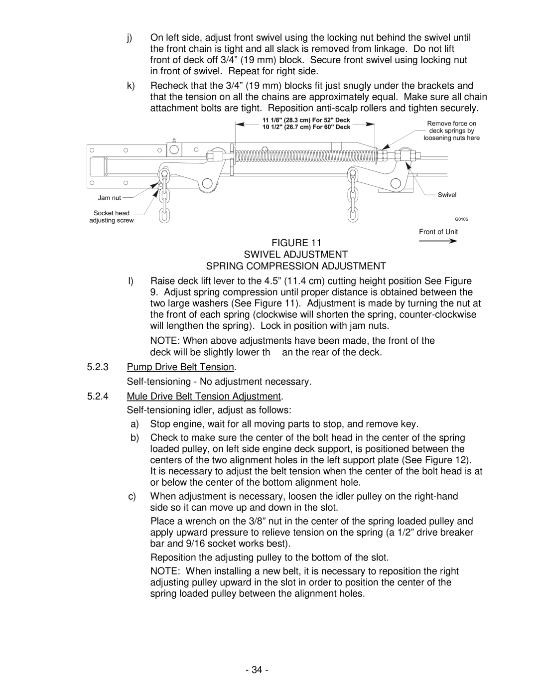 Exmark Lawn Tractor manual Swivel Adjustment Spring Compression Adjustment, Self-tensioning No adjustment necessary 