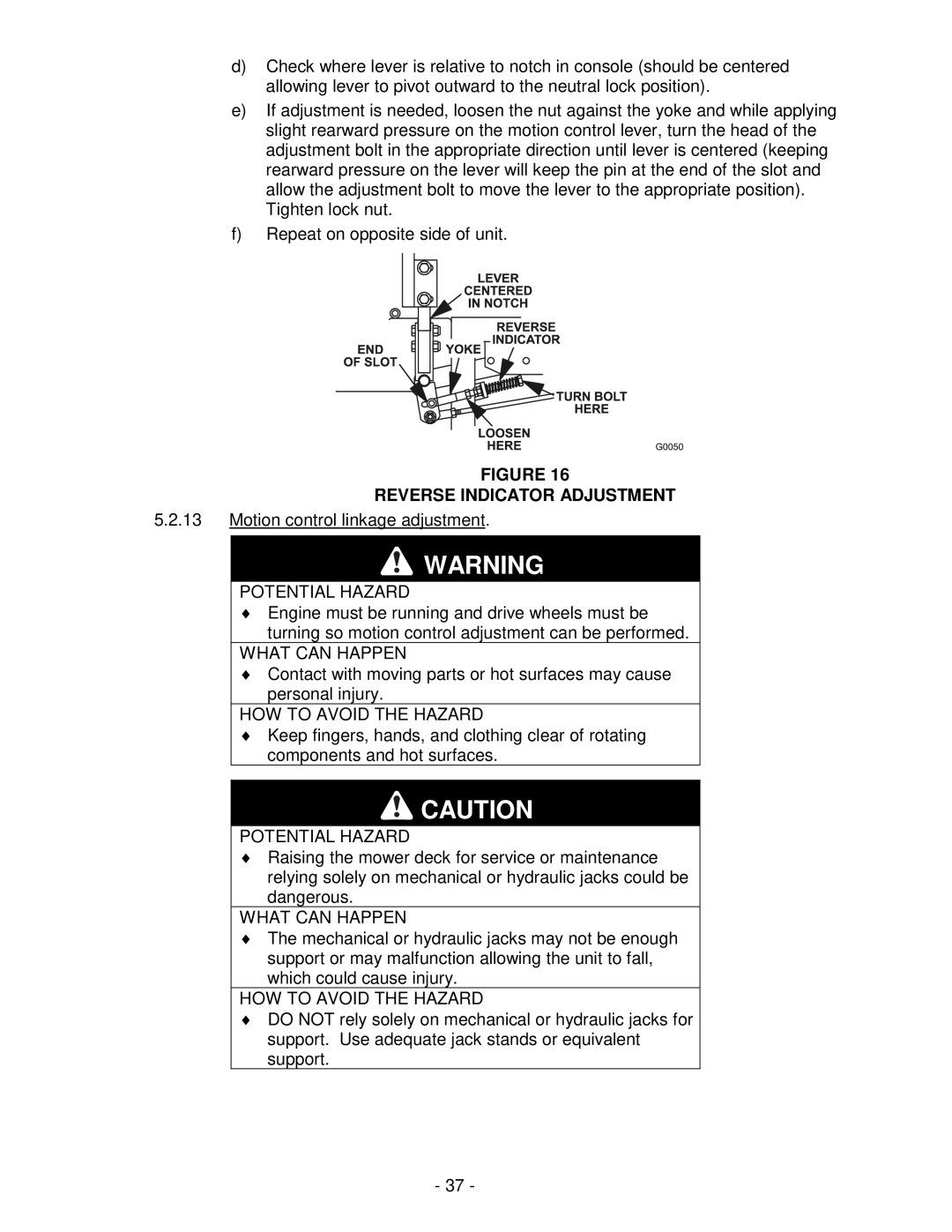 Exmark Lawn Tractor manual Reverse Indicator Adjustment 