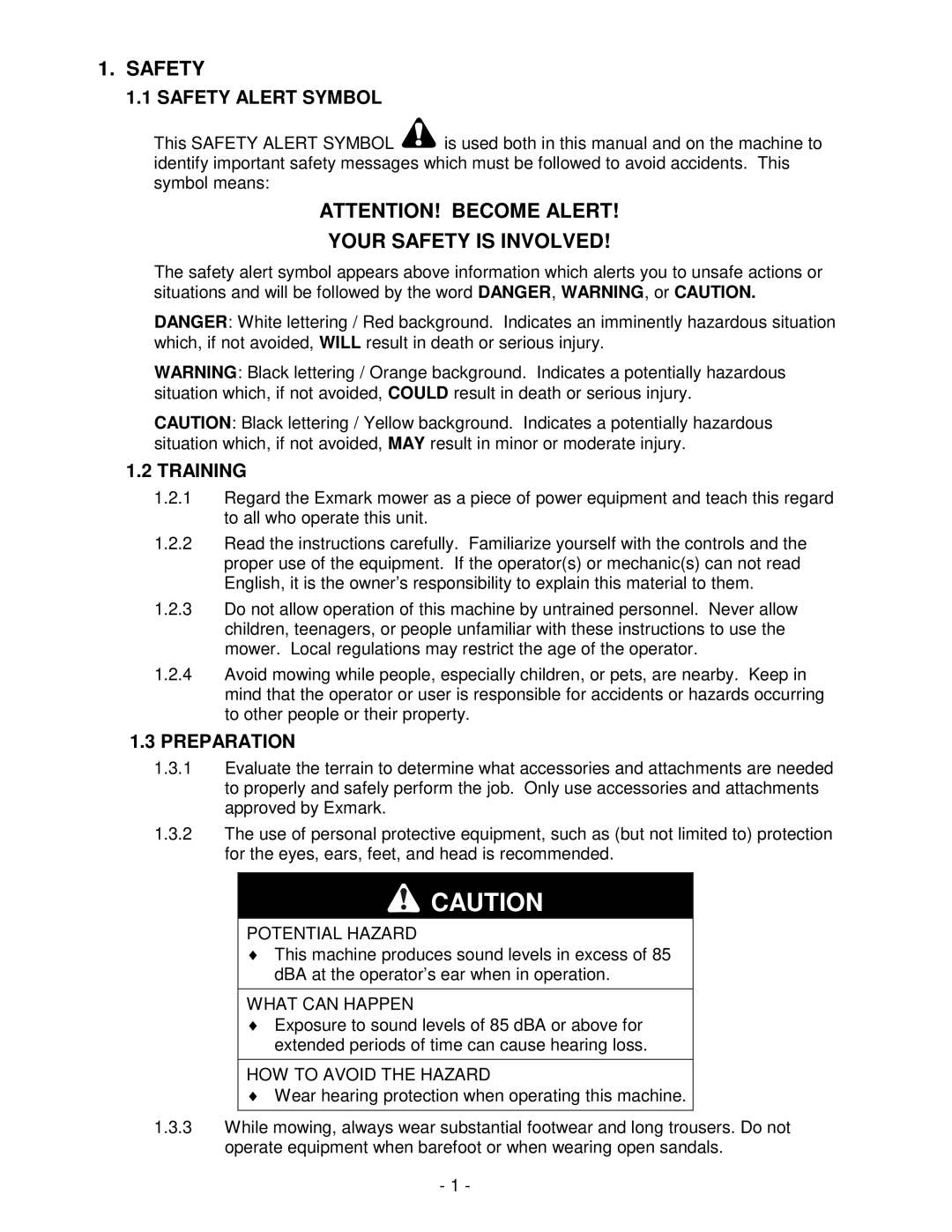 Exmark Lawn Tractor manual Safety Alert Symbol, Training, Preparation 